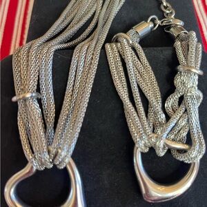 Elegant Silver Heart Pendant Necklace and matching bracelet set